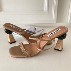 Caverley Anthropologie Trish Leather Neutral Geometric Heeled Mules